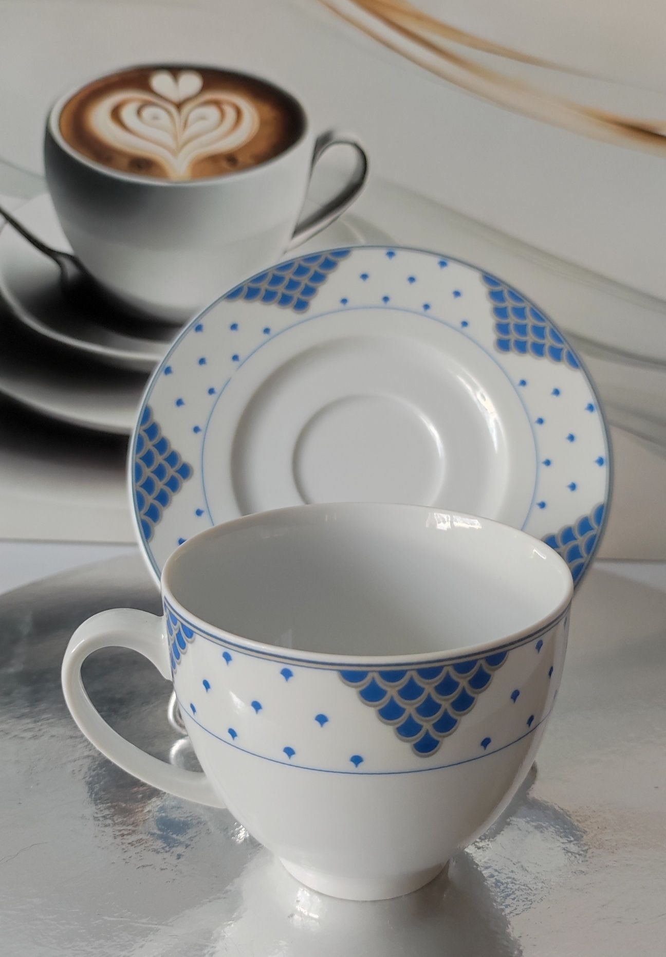 Piękna stara porcelana Trio filiżanka spodek deserowy