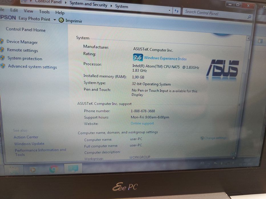 Portatil Eee pc Asus Branco