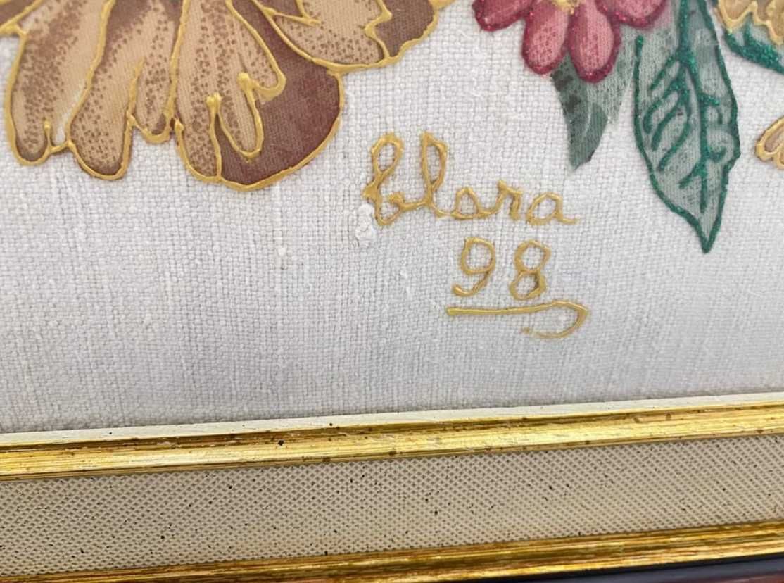Quadro com flores - pintura em tecido
