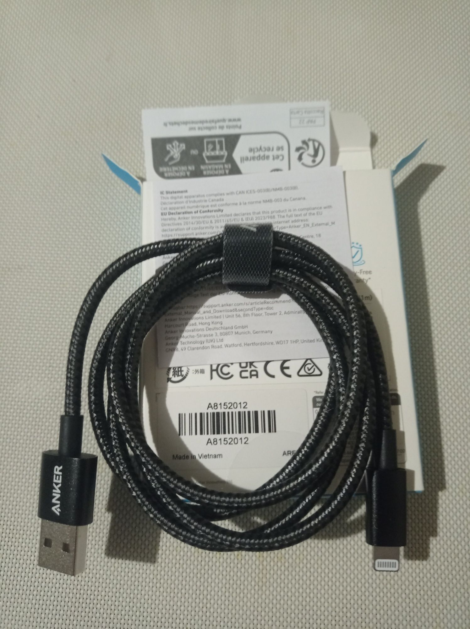 Кабель Anker  USB A - Lightning. (iPhone) 1 метр (А8152012)
