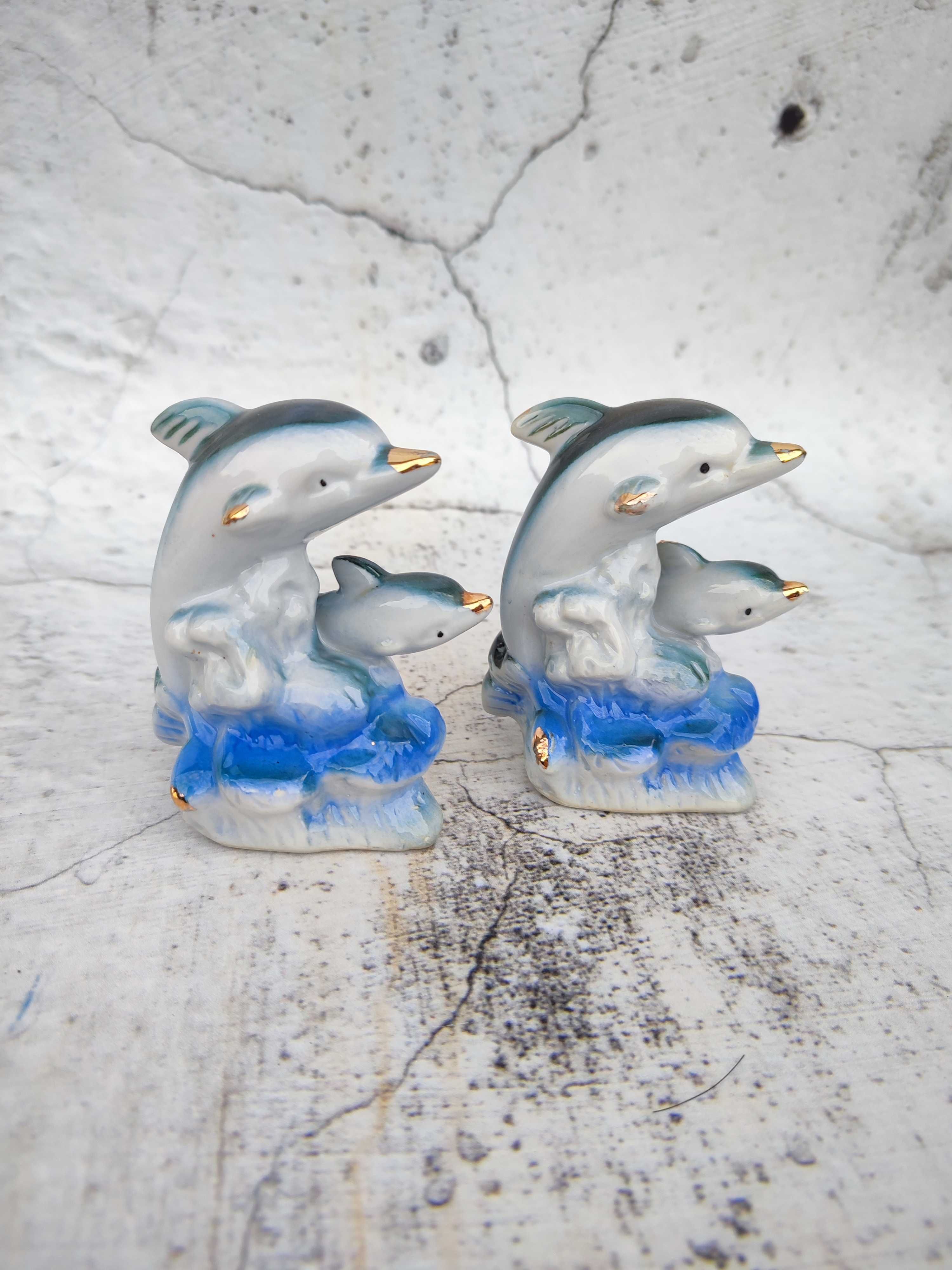 Porcelanowe Figurki - Delfiny - vintage PRL