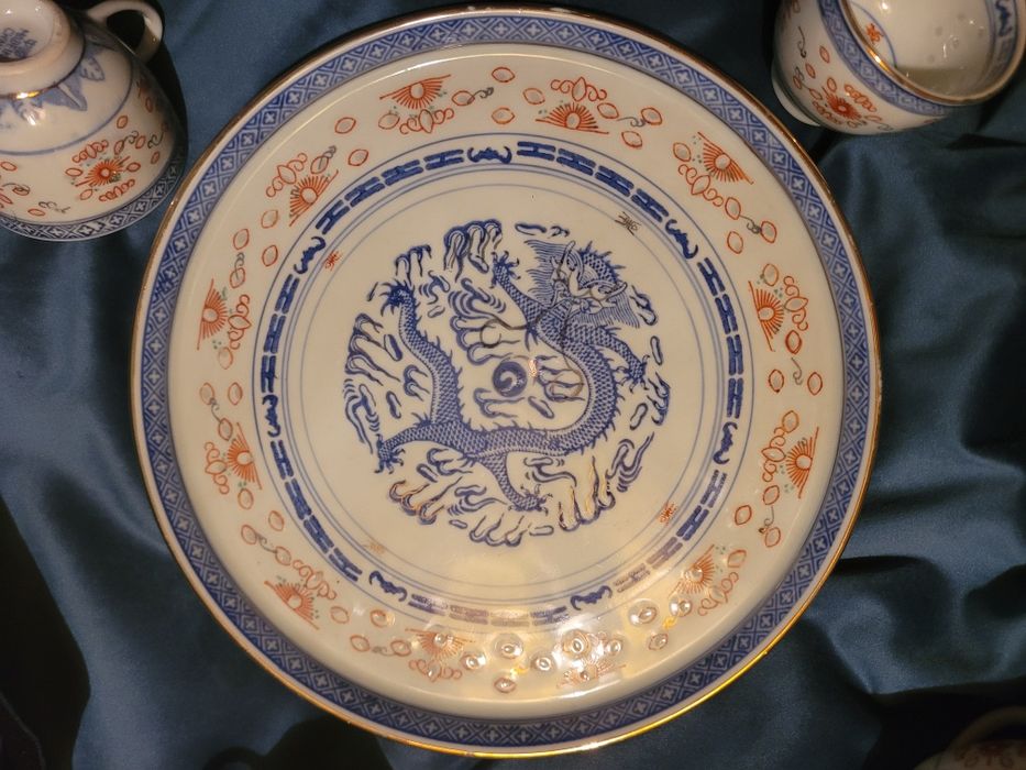 Talerz 27cm 4 filiżanki ryżowa porcelana chińska patera