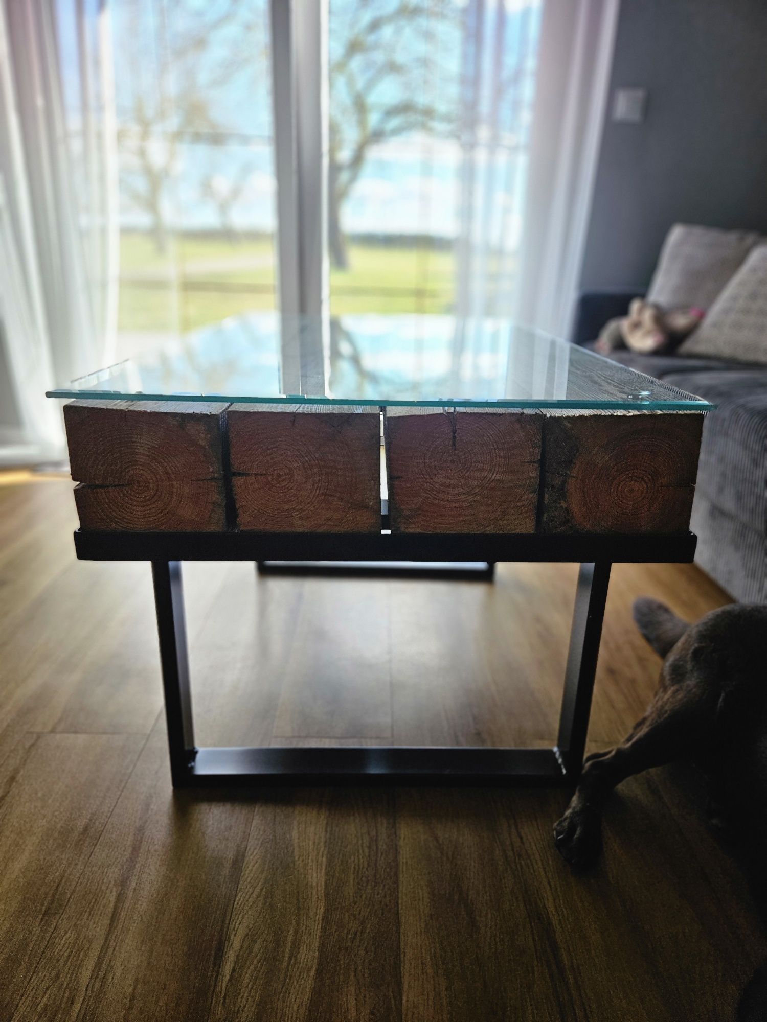 Stolik kawowy 100x60x52 styl loftowy drewno metal