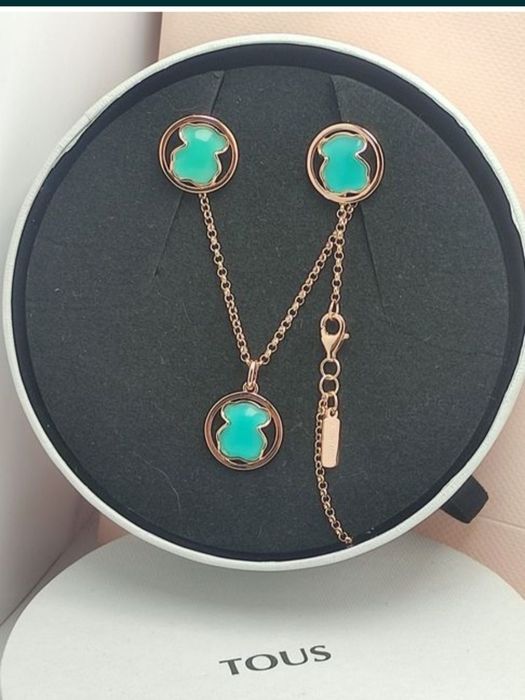 Kolczyki z misiem różowe srebro vermeil 925 z amazonitem