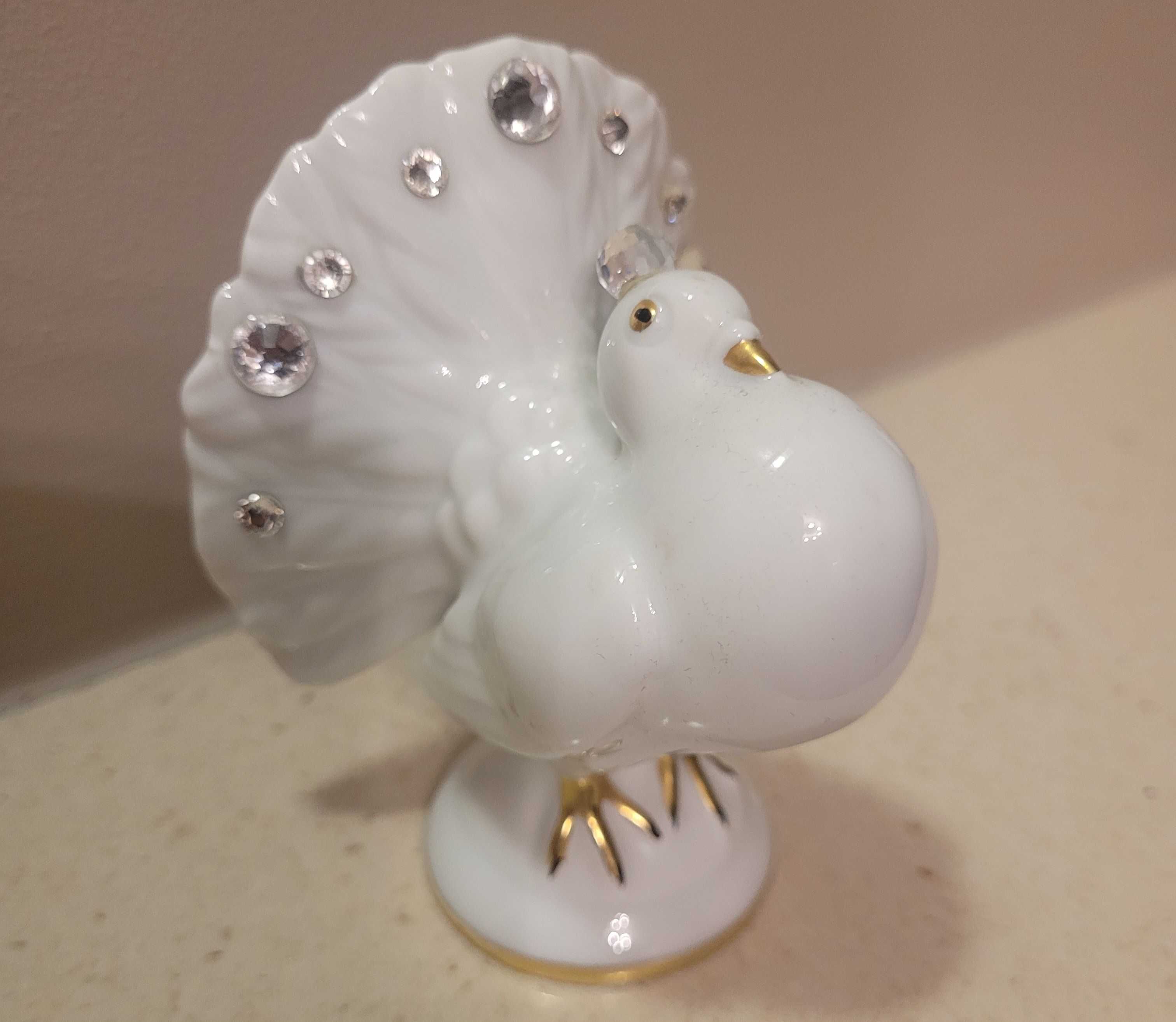 Porcelanowy Mały Paw - Capodimonte Swarovski Złoto Cudeńko