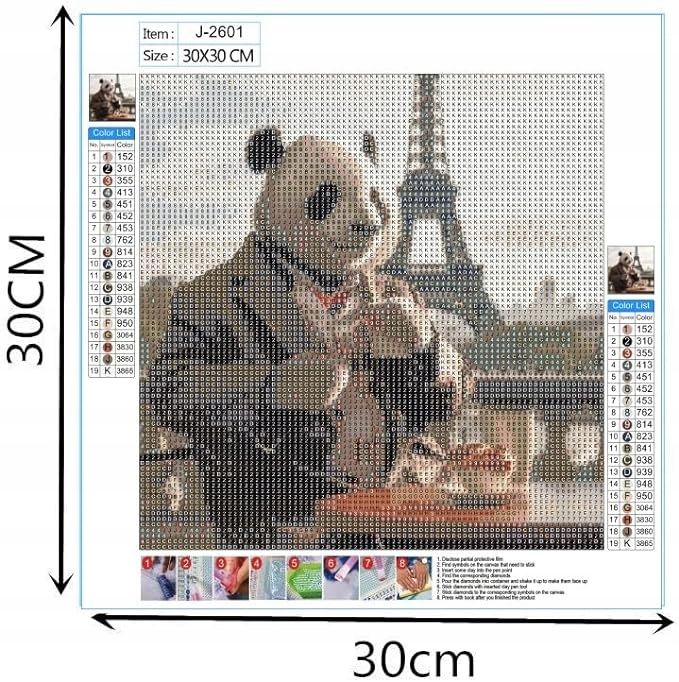 Diamentowy obraz zestaw malowania 3d panda paryż 30x30