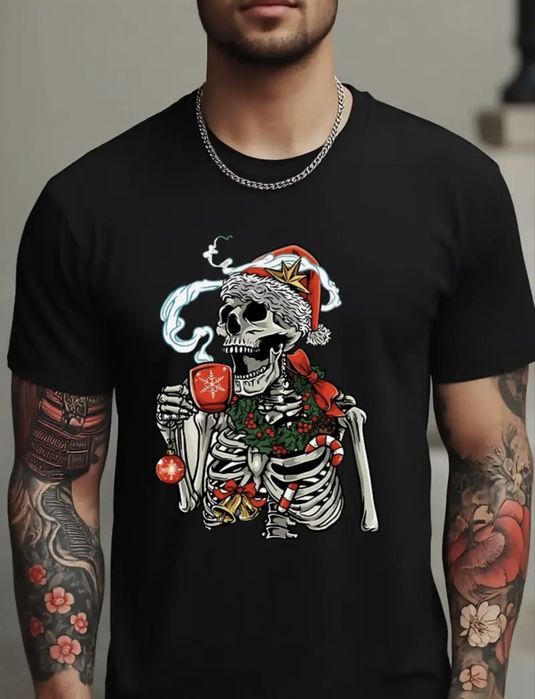 Чоловіча новорічна футболка зі скелетом