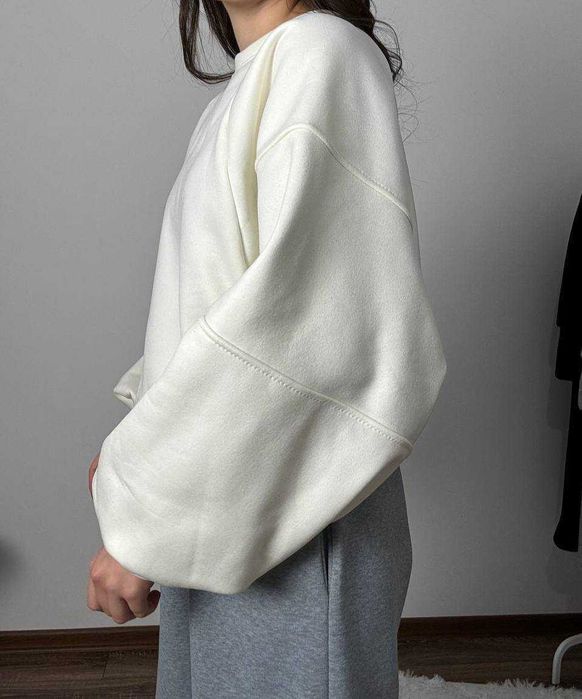 Жіноче тепле худі на флісі світшот без капюшона оверсайз кофта зимова