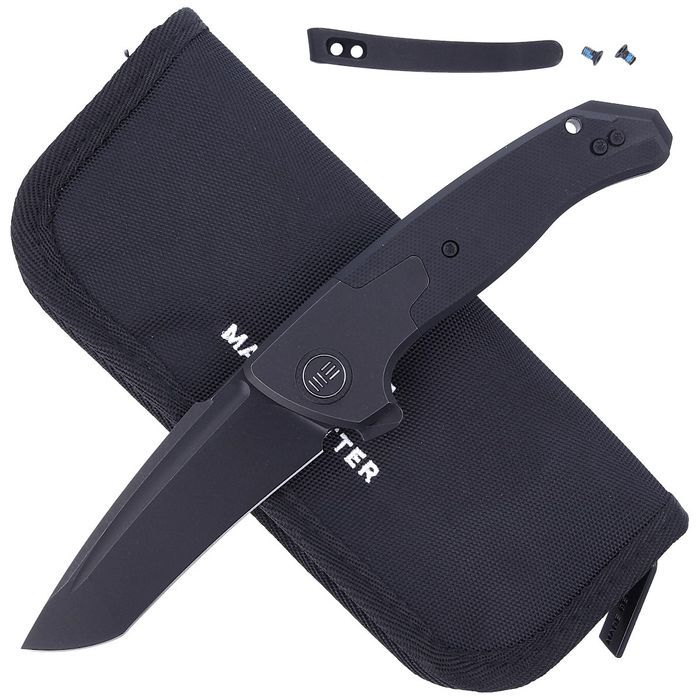 Nóż składany WE Knife Press Check Black Ti / Black G10, Black Stonewas