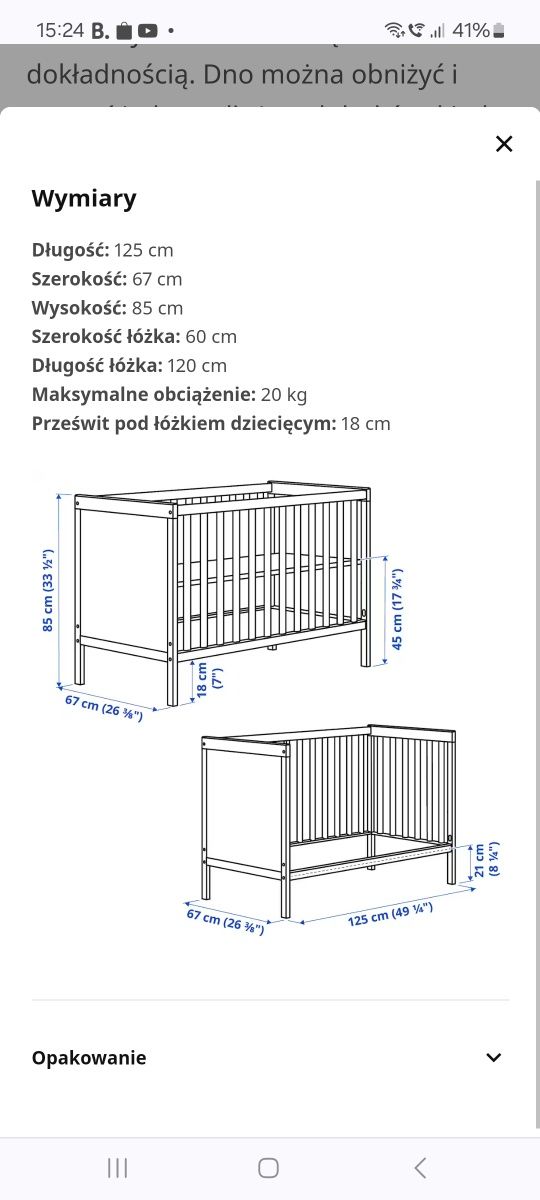 Łóżeczko Ikea sundvik