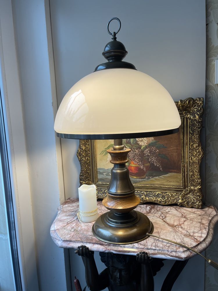 Wielka ekskluzywna lampa mosiądz drewno porcelana 70cm