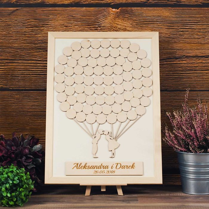 Księga gości weselnych balony - 80 SZT. - DREWNIANA