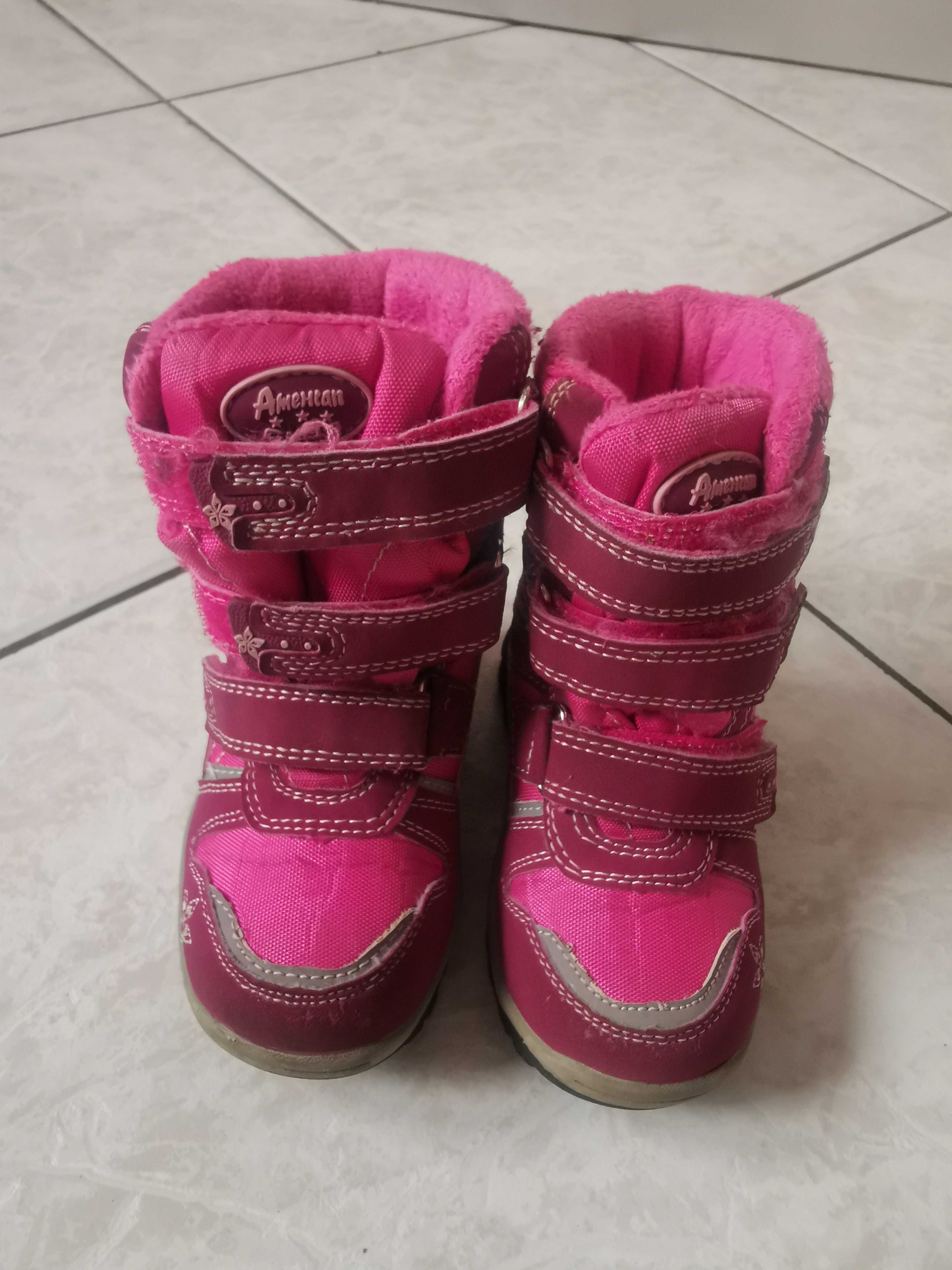Buty śniegowce na zimę. Różowe. Dla dziewczynki. Rozmiar 24.