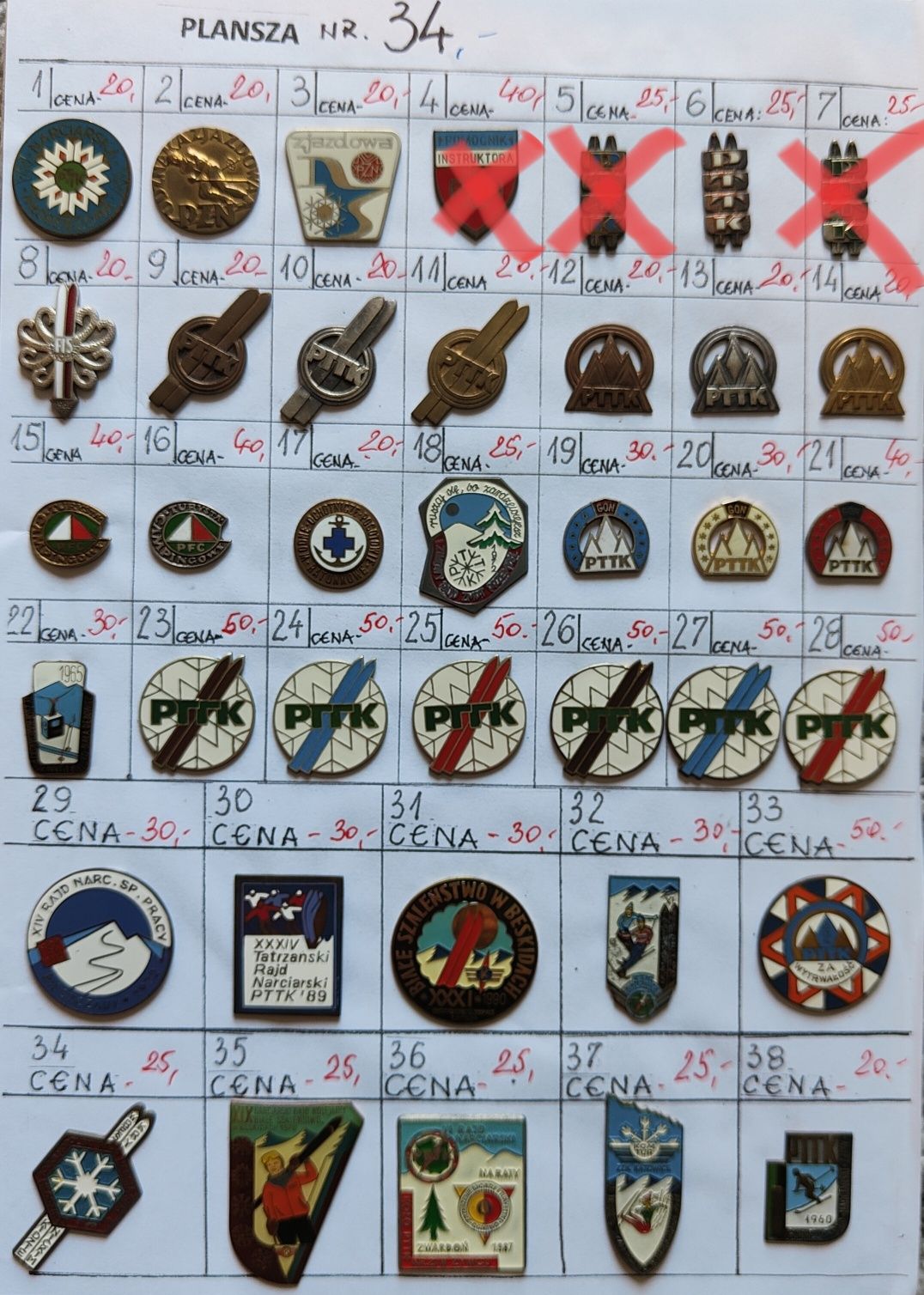 34 Sprzedam odznaki turystyczne PTTK, PTT, Górskie, Przewodnickie, itp