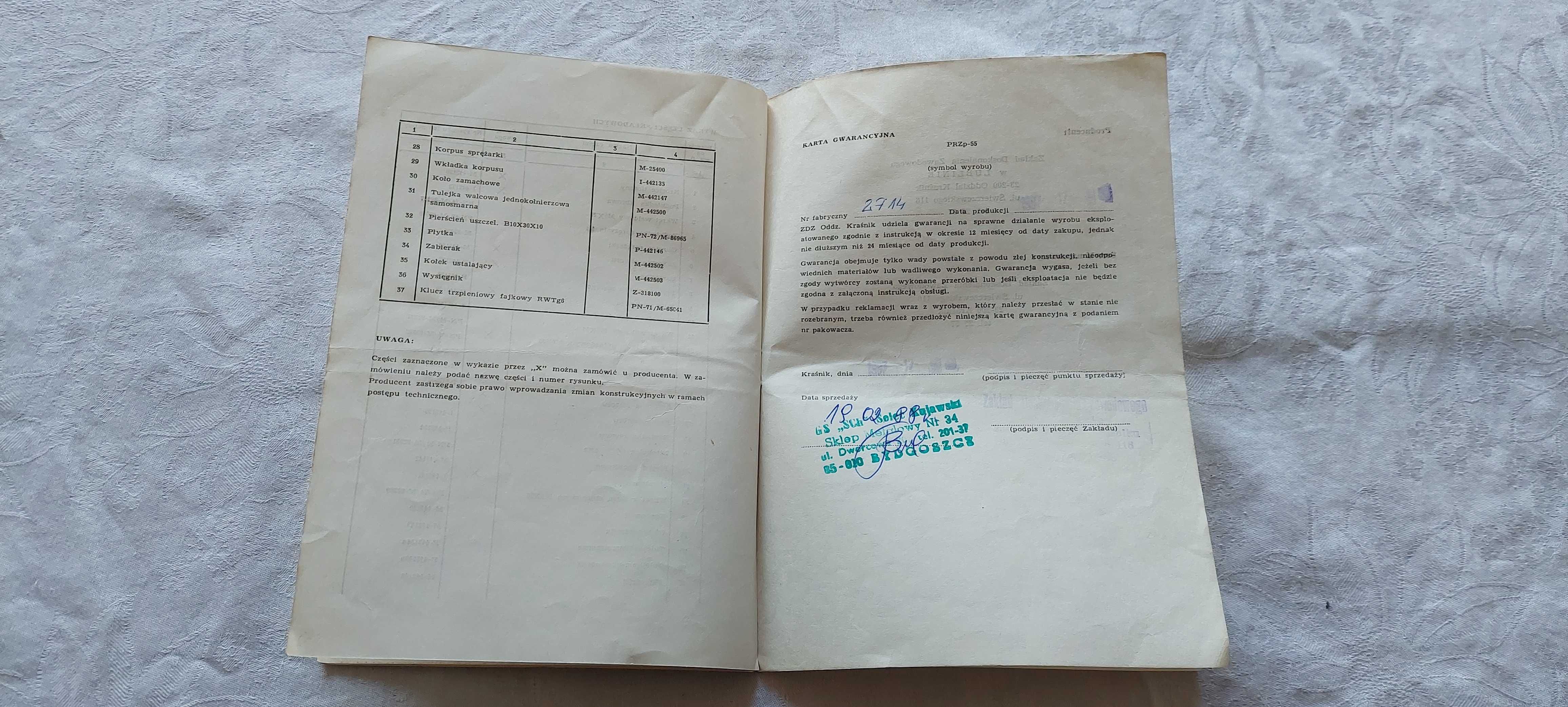 COMBI- Nasadka-sprężarka PRZp - 55 instrukcja