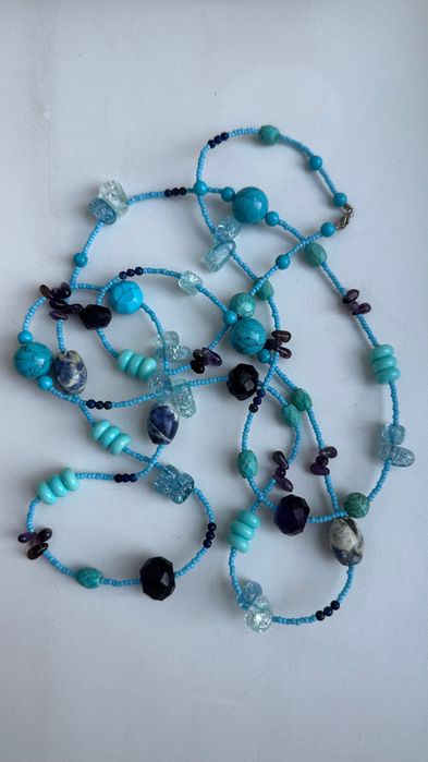 Довгі буси натуральні літні блакитні бірюза голубые летние бусы яркие