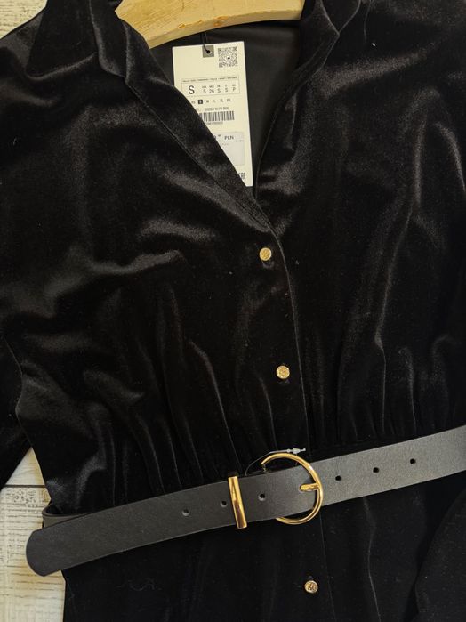 Велюрова сукня з ременем ZARA S