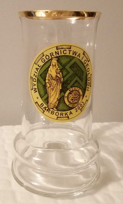 Kufel Wydziału Górnictwa i Geo. Mente Et Malleo. Barbórka 2003 (Szkło)