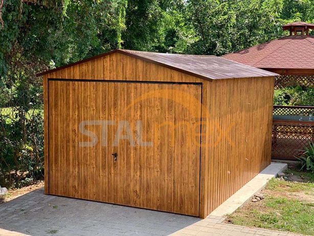 Garaż blaszany drewnopodobny 3x5 - jednostanowiskowy, brama uchylna