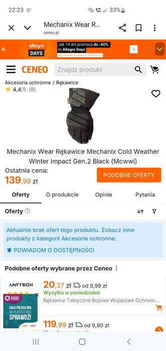 Rękawiczki taktyczne zimowe Mechanix Weather Winter Impact Glove Gen.2