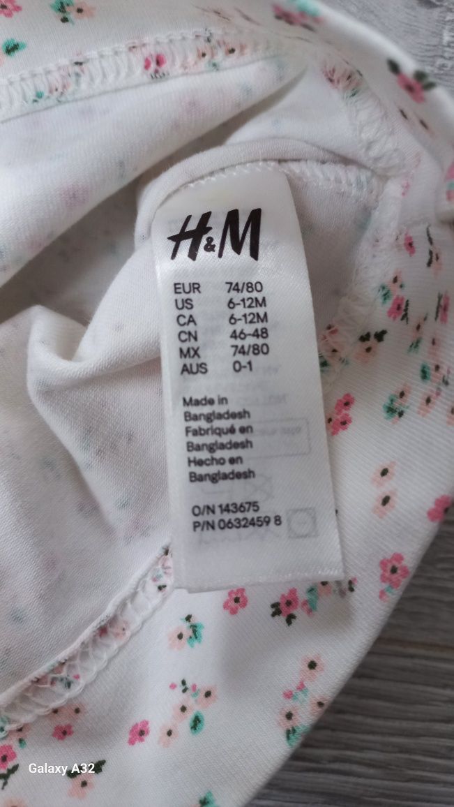 H&M Zestaw bawełnianych czapek 74 84 czapka wiosenna kwiaty szara