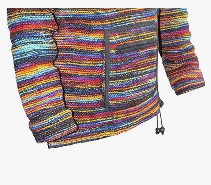 MODA SHOPOHOLIC Męska wielokolorowa wełniana kurtka hipisowska z kaptu