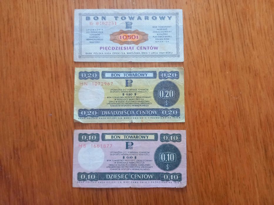 Bon towarowy bony towarowe Pewex Pekao PKO bony 10 20 50 centów