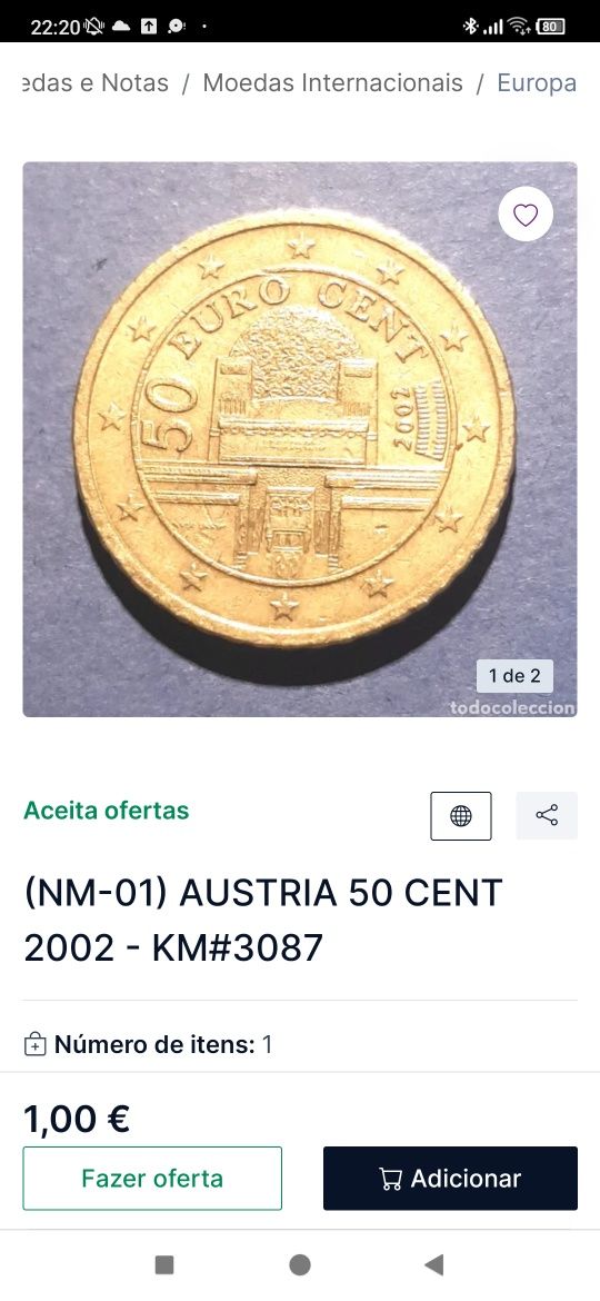 Moeda AUSTRIA 50 CENT 2002