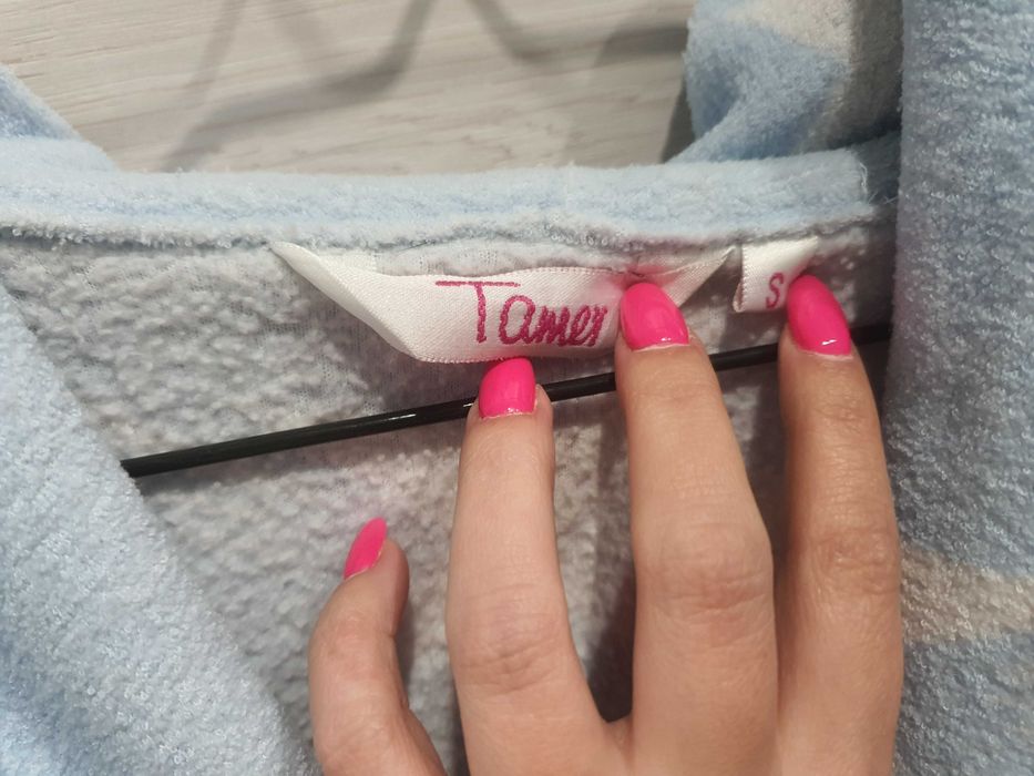 Polarowy Niebieski szlafrok w białe gwiazdki z kapturem Tamer r. S 36