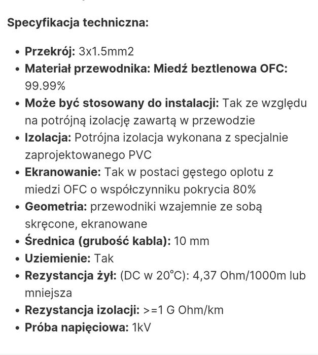 Kabel zasilający audio ósemka Melodika 3x1.5mm dł 1.0m.