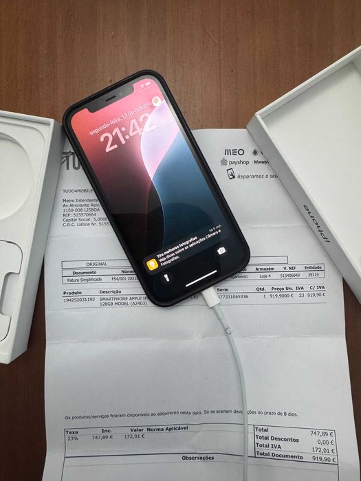 iPhone 12 128GB – Azul Escuro – Caixa + Fatura + 100€ em extras – 200€