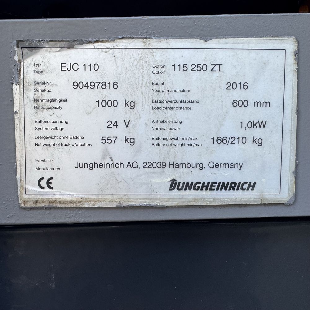 Електричний штабелер Jungheinrich EJC 110 250ZT 2016