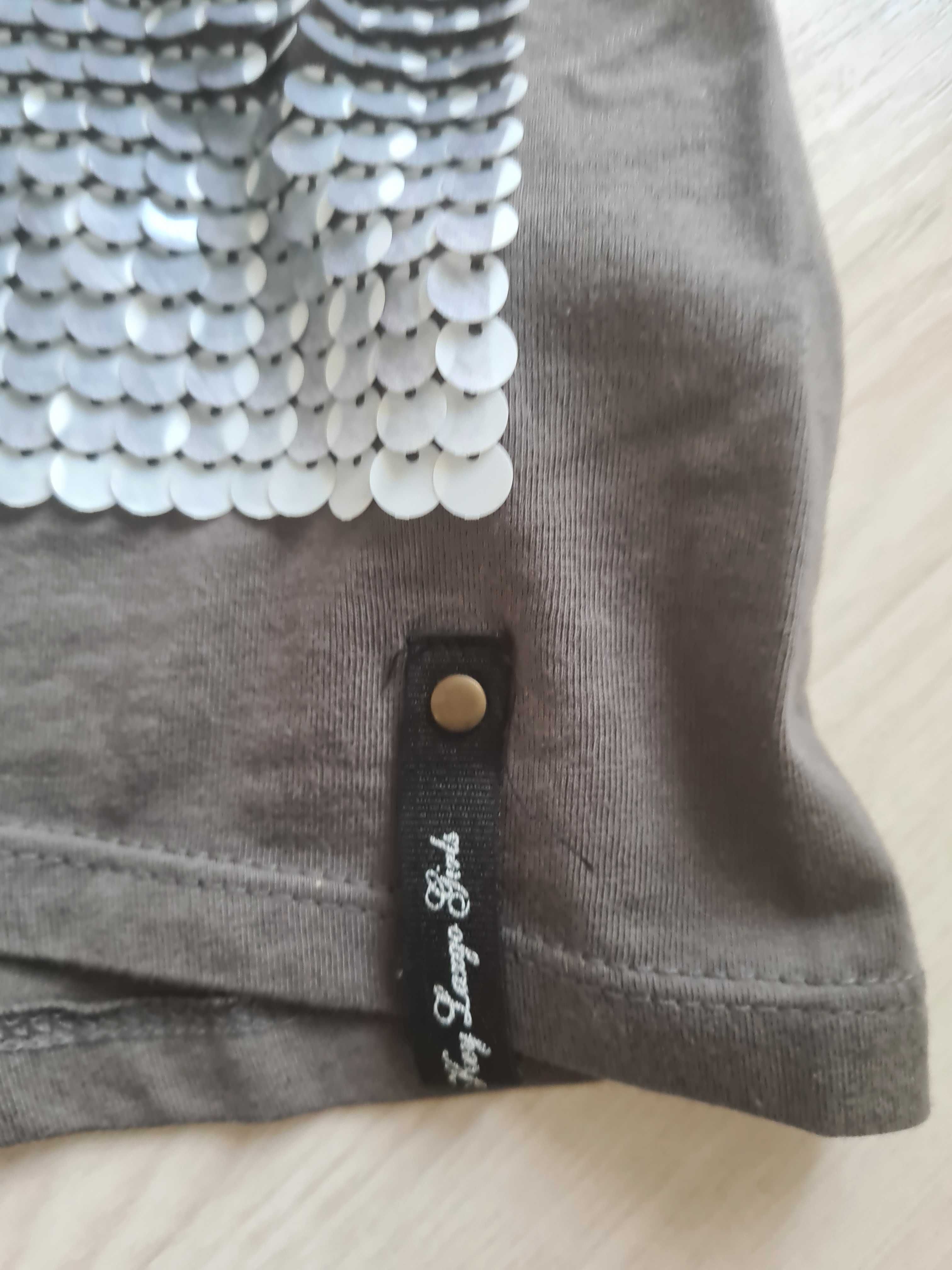 Bluzka cekiny top xs koń koszulka t-shirt szara z koniem