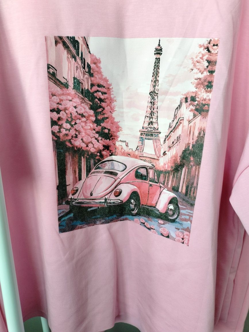 Włoski komplet masełko bluza spodnie print cukierkowy róż r.uni S-XL
