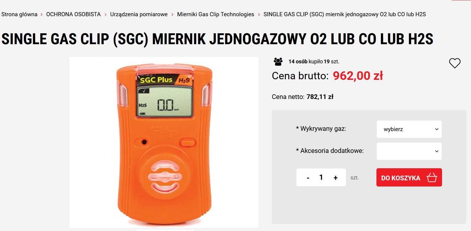 Czujnik czadu Detektor Single Gas Clip O2 ( SGC-0 ) SENSOR gazu USA