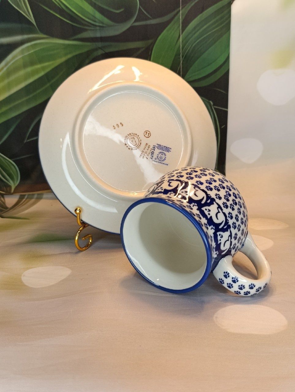 *Zestaw ceramiczny Bolesławiec kubek czeski 300 ml talerzyk 18 cm