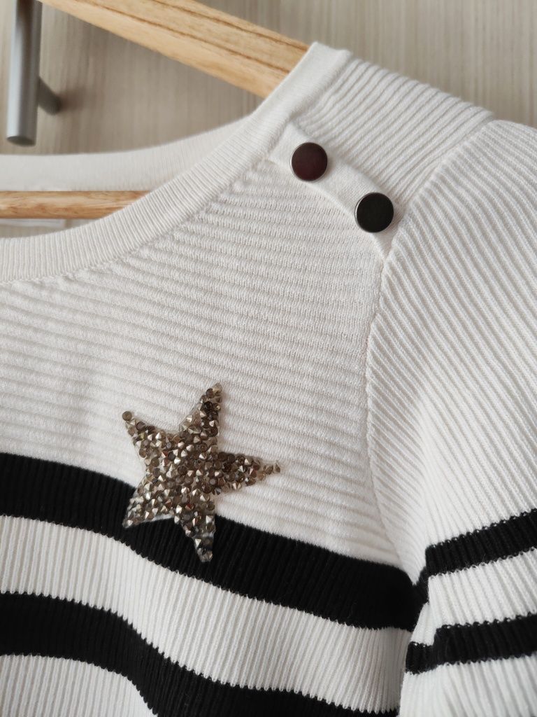 Prążkowany longsleeve w paski, Promod, xS S lekki Sweter 34