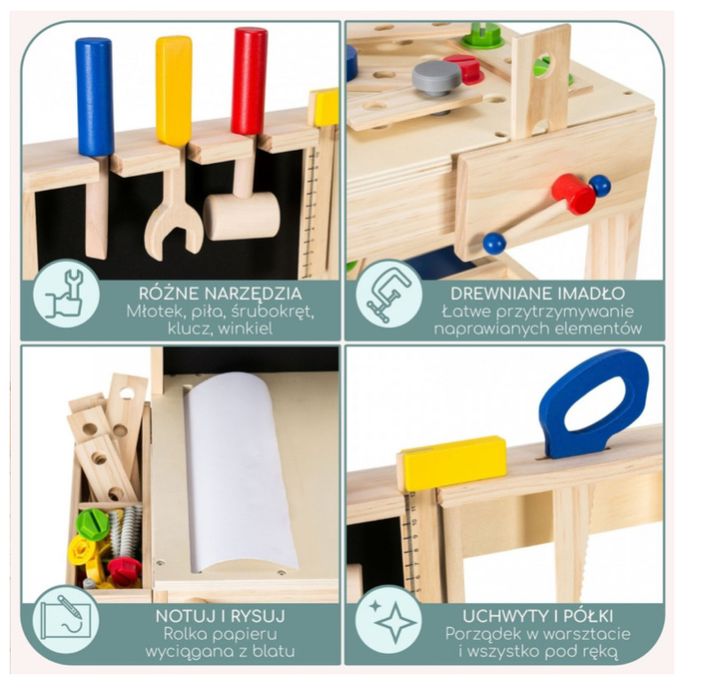 Drewniany zestaw majsterkowicza warsztat XXL - 75 elementów zabawka