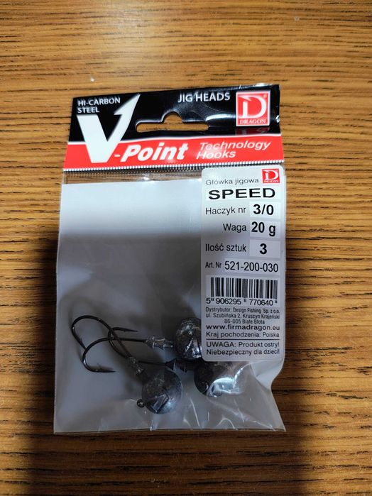 Główki jigowe Dragon V-Point Speed hak 3/0, waga 20g, 3 szt