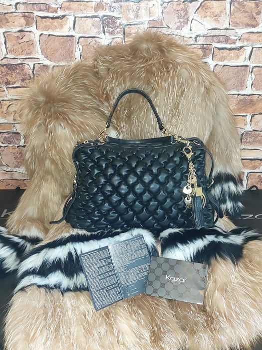 Stylowa czarna skórzana torebka z modnym pikowaniem Marki Firmy Kazar