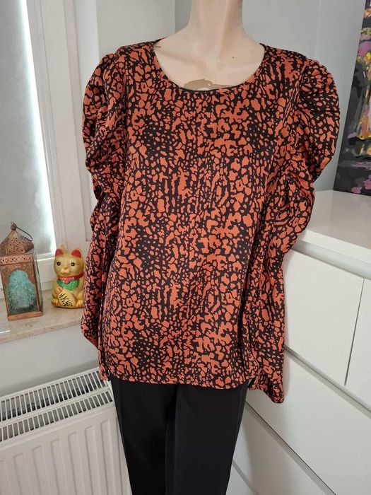 46 terracotta brązowa bluzka z długim rękawem animal print panterka