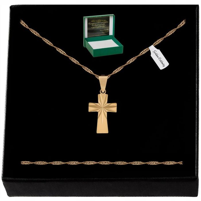 Złoty Łańcuszek + Zawieszka Krzyżyk Pr. 925/585/14k + Grawer Gratis Ko