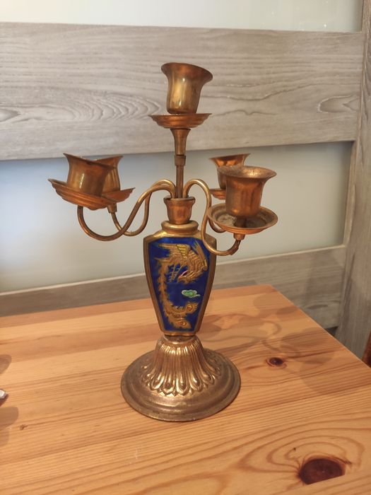 Świecznik pięciu ramienny mosiężny zabytek vintage retro PRL