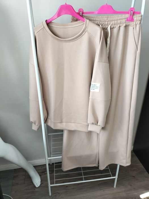 Set komplet dresowy beżowy naszywka uni L-3XL