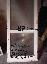 Okno drzwi  Drewniane balkonowe orginalne 221,5 cm x 87 cm