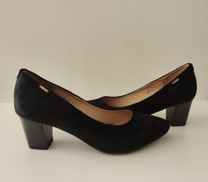 Sapato Clássico Salto Médio, Camurça, Preto, Berluskas, Tamanho 35