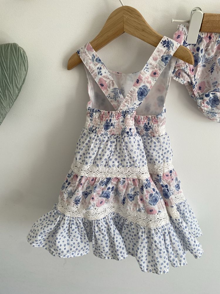 Sukienka jak newbie bloomersy 80 letnia niebiesko różowa kwiaty