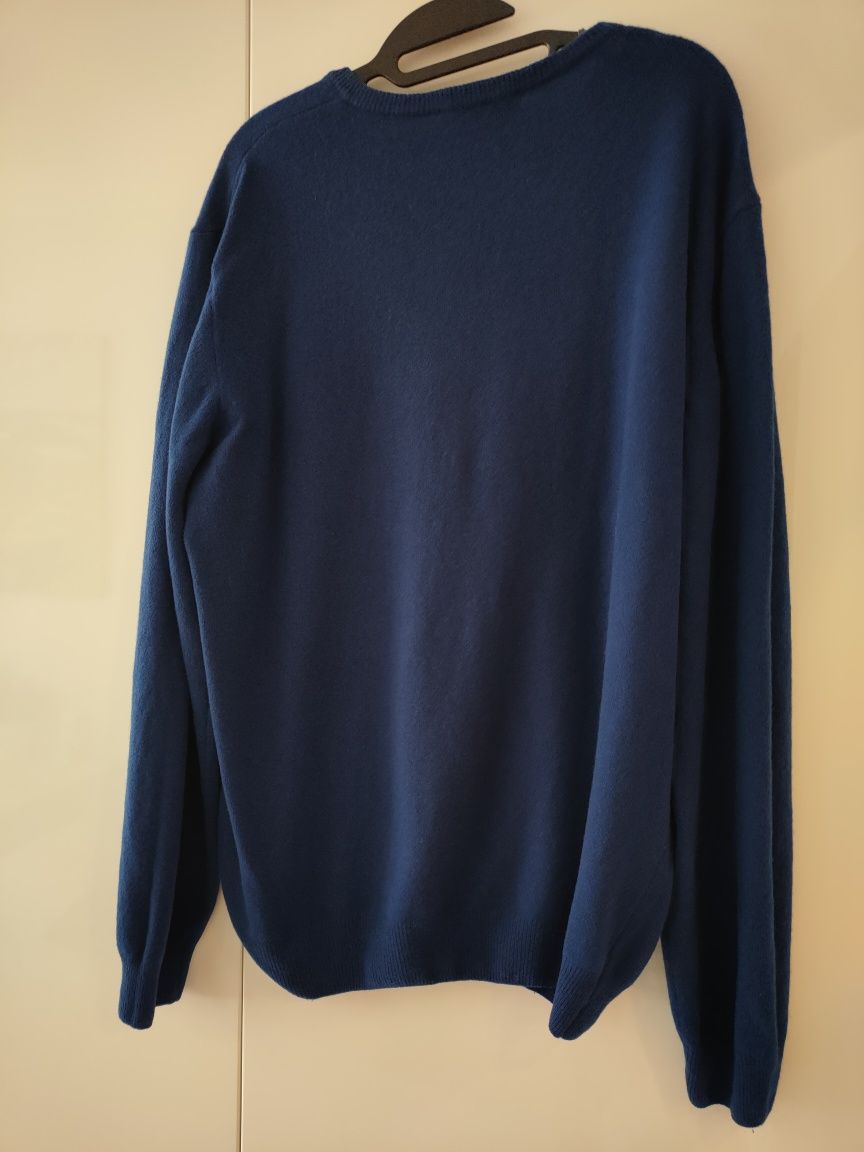 męski sweter Bytom niebieski indygo wełniany wełna L/XL dekolt serek