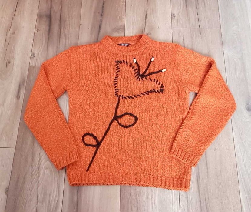 Sweter pulower z wełną vintage z aplikacją orange pomarańcz M