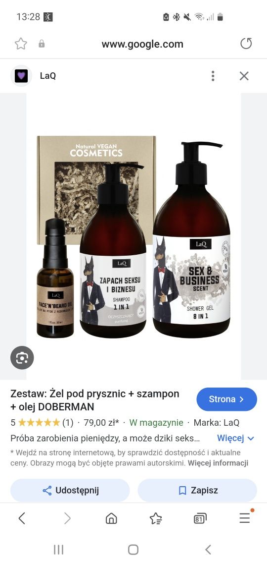 LaQ zestaw kosmetyków szampon żel pod prysznic olejek doberman